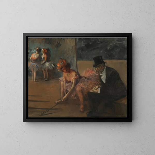 Danseuse et admirateur derrière la scène - Jean-Louis Forain — framed artwork on a wall