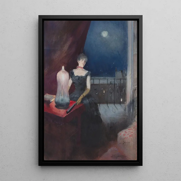 Woman standing with a fan - Jean-Louis Forain — framed artwork on a wall
