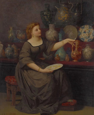 JeanLouis Hamon - A Lady Seated Admiring A Vase.webp