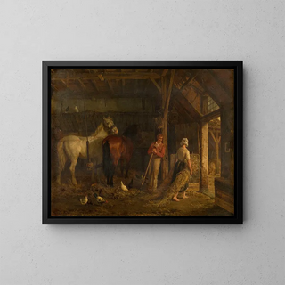 Interior of the stable - Jean-Louis van Kuyck — framed artwork on a wall