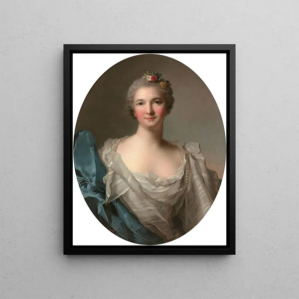 Portrait of a lady of quality in a white dress and blue drapery - Jean - Marc Nattier — framed artwork on a wall