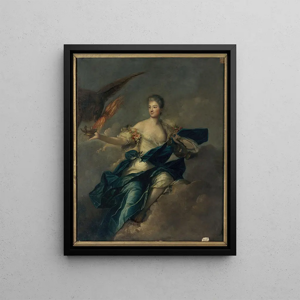 Portrait painting presumed of Mme de Mailly 1710-1751 in Hebe - Jean-Marc Nattier — framed artwork on a wall