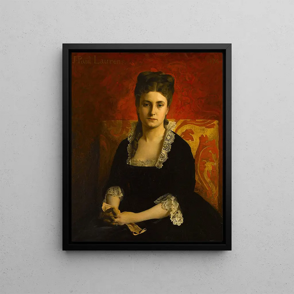 Portrait of a woman in a black dress holding a glove - Jean-Paul Laurens — framed artwork on a wall