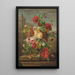 Roses, poppies, honeysuckle and polyanthus painting in an urn on a stone ledge - Jean-Pierre Lays — framed artwork on a wall
