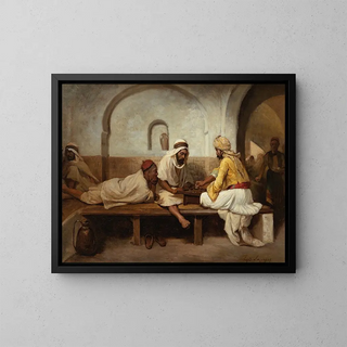 Playing chess - Jean-Raymond-Hippolyte Lazerges — framed artwork on a wall