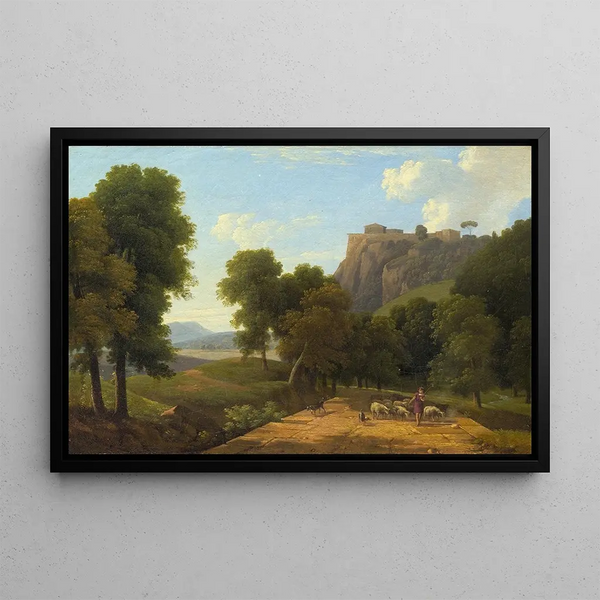 Berger with his flock - Jean-Victor Bertin — framed artwork on a wall