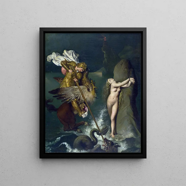 Angelic painting saved by Ruggiero - Jean-Auguste-Dominique Ingres — framed artwork on a wall