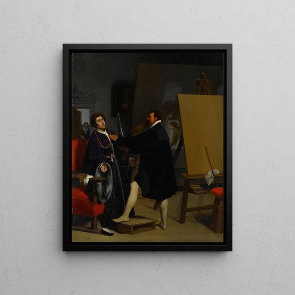 L'Arétin in the workshop of Tintoretto - Jean-Auguste-Dominique Ingres — framed artwork on a wall