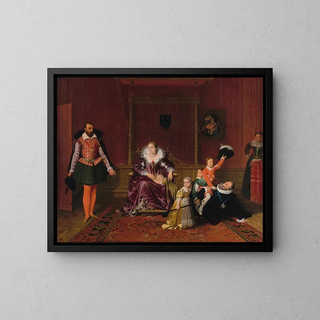 Henri IV playing with his children at the moment when the Spanish ambassador is admitted in his presence - Jean-Auguste-Dominique Ingres — framed artwork on a wall