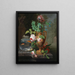 Still life with flowers in a vase and a goldfish bowl - Jean Baptiste Berré — framed artwork on a wall