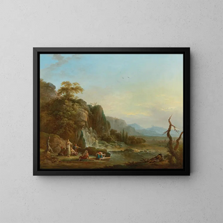 River landscapes with figures - Jean Baptiste Claudot — framed artwork on a wall