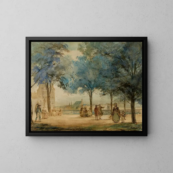 The Tuileries Terrace in 1786 - Jean Baptiste Marchal — framed artwork on a wall