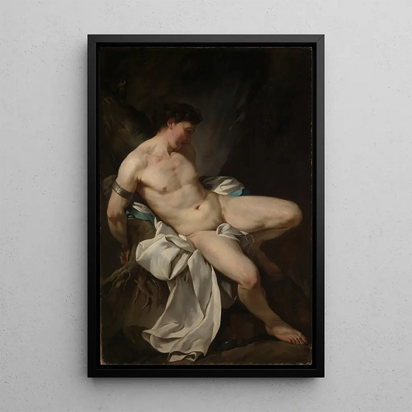 a Male Nude Sitting as Prometheus - Jean Baptiste Marie Pierre — framed artwork on a wall