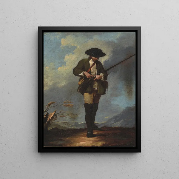 Portrait painting of a full-length hunter - Jean Barbault — framed artwork on a wall