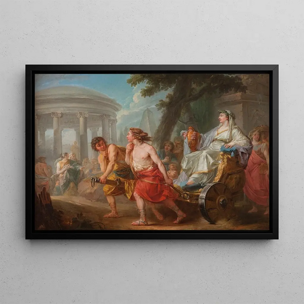 Cléobis and Biton with Cydippe in front of Hera's temple - Jean Bardin — framed artwork on a wall