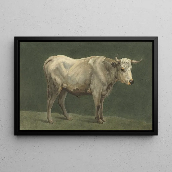 Bull standing to the right - Jean Bernard — framed artwork on a wall