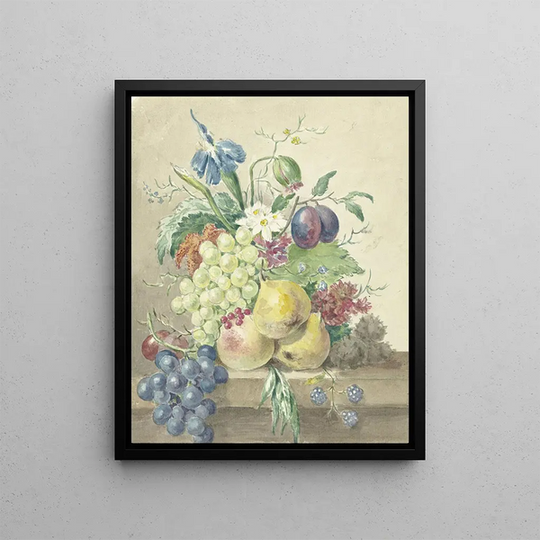 a Still Life of Flowers and Fruits - Jean Bernard — framed artwork on a wall