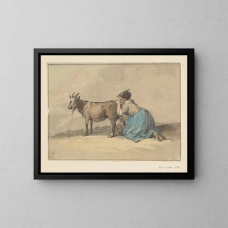 Woman handling a goat - Jean Bernard — framed artwork on a wall