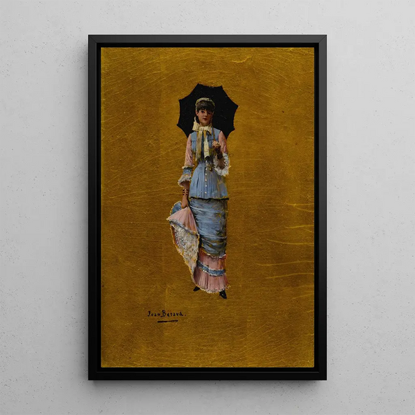 Young woman with umbrella - Jean Béraud — framed artwork on a wall