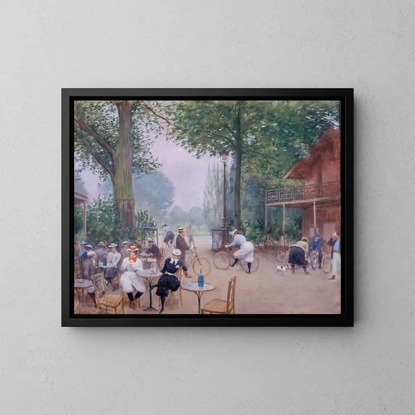 The Chalet du Cycle at Bois de Boulogne - Jean Béraud — framed artwork on a wall