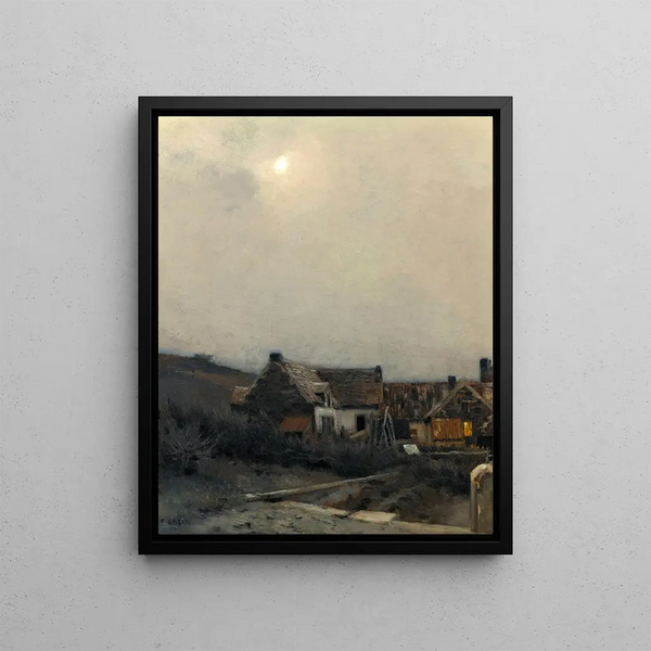 Chalets au clair de lune - Jean-Charles Cazin — framed artwork on a wall