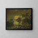Landscape painting of a river scene with fishermen by moonlight - Jean François Hu — framed artwork on a wall