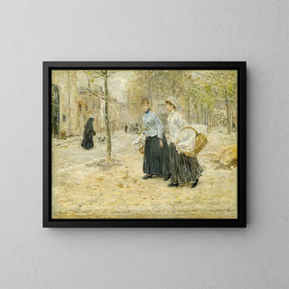 Deux laveuses traversant un petit parc à Paris - Jean François Raffaëlli — framed artwork on a wall