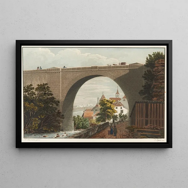 Pont de Serrières near Neuchâtel - Jean Henri Baumann — framed artwork on a wall