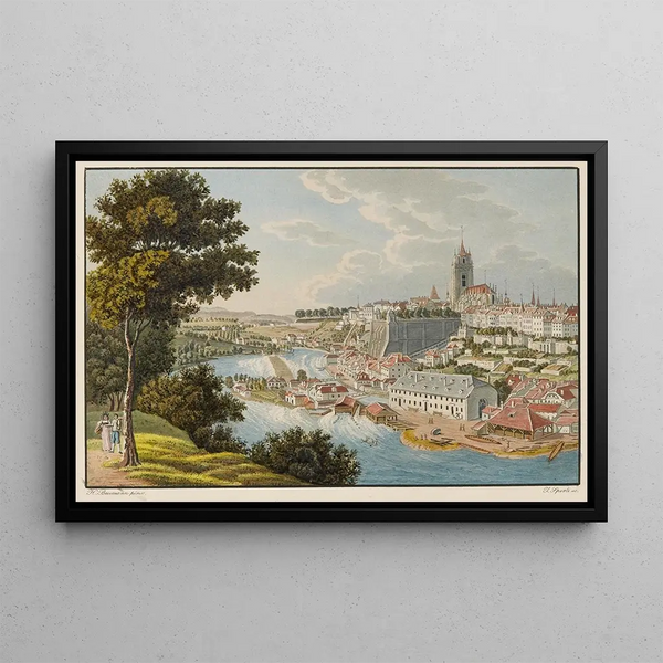 View of Bern - Jean Henri Baumann — framed artwork on a wall