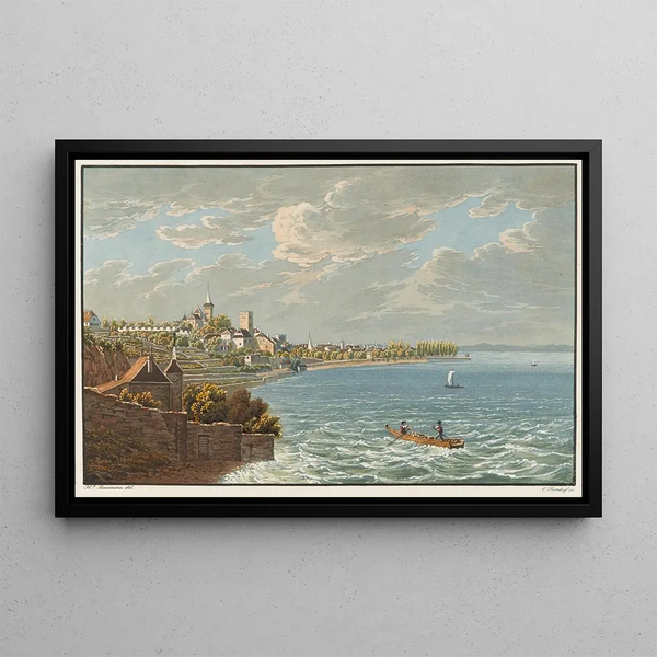 Vue de Neuchâtel prise de la route neuve - Jean Henri Baumann — framed artwork on a wall