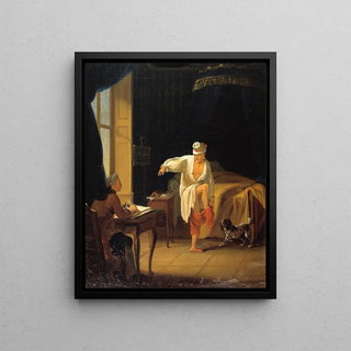 Jean Huber - Voltaire son lever Ferney dictant son secrtaire Collini.webp