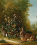 Two hares in a landscape - Jean Jacques Spoede — artwork view