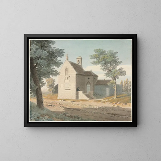 Church at the Edge of a Road - Jean Lubin Vauzelle — framed artwork on a wall