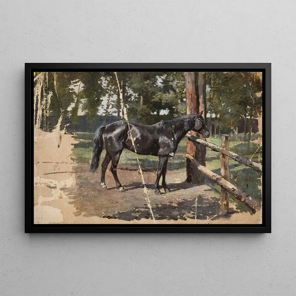 Black Horse - Jean Lulvs — framed artwork on a wall