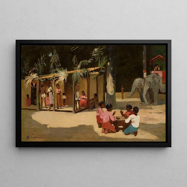 Exotic scene painting - Jean Lulvs — framed artwork on a wall