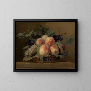 Basket of peaches and grapes - Jean Michel Picart — framed artwork on a wall