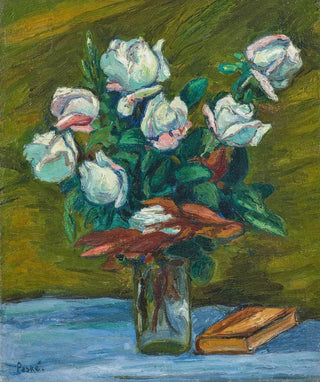 Jean Misceslas Peske - Bouquet de roses blanches dans un vase.webp