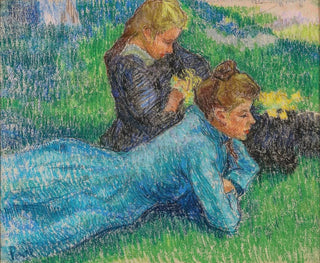 Young girls lying on the grass - Jean Peske — artwork view