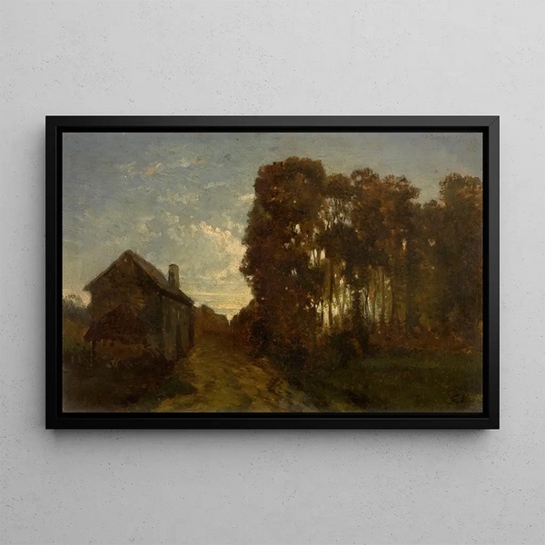 Barbizon at dusk - Jean Pierre François Lamorinière — framed artwork on a wall