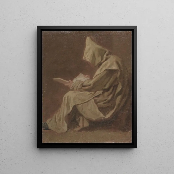 Chartreux sitting holding an open book - Jean Restout the Younger — framed artwork on a wall