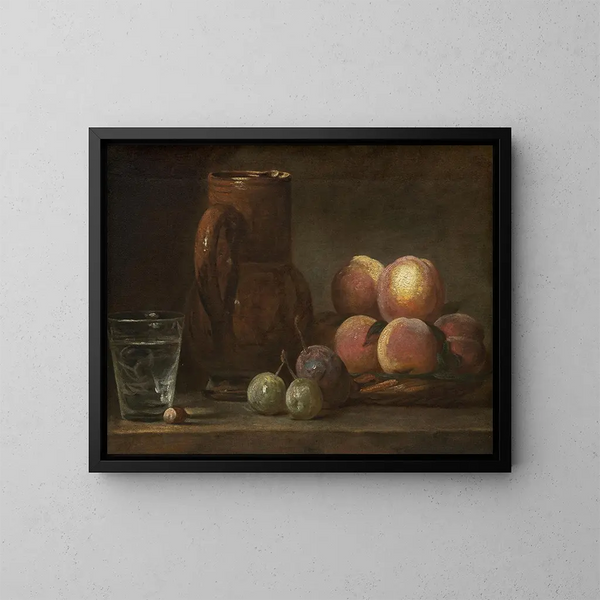 Vase de fruits et un verre - Jean Siméon Chardin — framed artwork on a wall