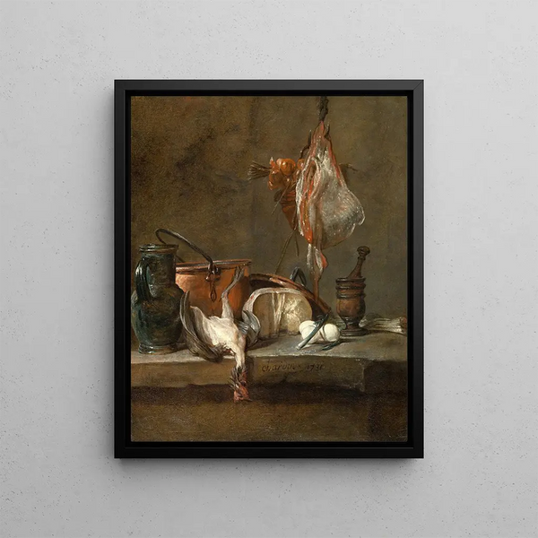 Nature morte avec une raie et un panier d'oignons - Jean Siméon Chardin — framed artwork on a wall