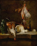 Still life with a ray, a basket of onions, eggs, cheese, a green jug, and a copper pot - Jean Siméon Chardin — artwork view