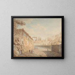 a painting Une route sous la villa d'Este à Tivoli - Jean Thomas Thibault — framed artwork on a wall