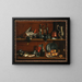 Cabinet trompe-l'œil in the pantry with wild birds, fish, and fruits - Jean Valette-Falgores — framed artwork on a wall