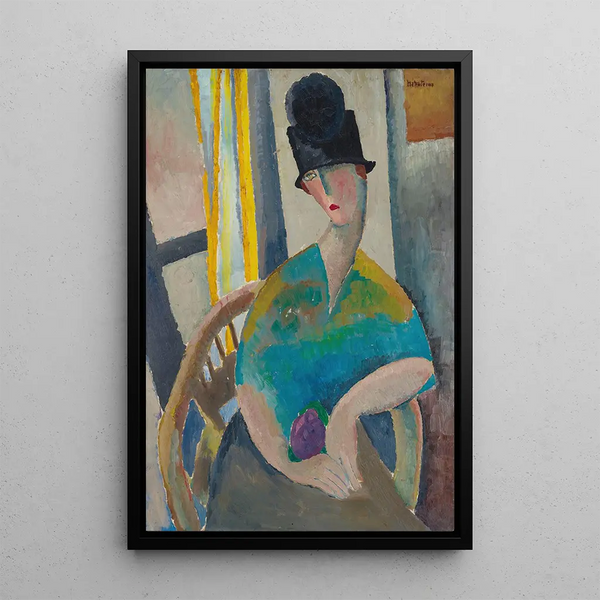 Woman with Bowler Hat - Jeanne Hébuterne — framed artwork on a wall