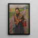 Woman with Basket - Jef Van de Fackere — framed artwork on a wall