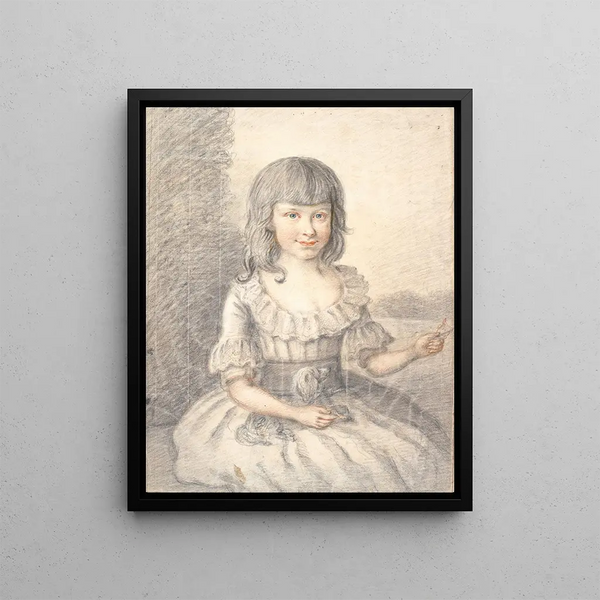 Portrait of a Little Girl with a Dog - Jens Juel — framed artwork on a wall