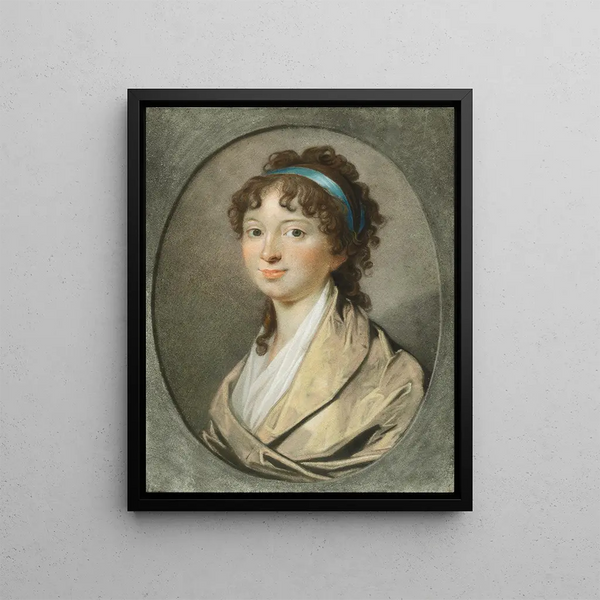 Portrait of a young woman with a blue headband - Jens Juel — framed artwork on a wall