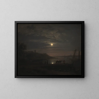 The crossing on the Petit Belt at Snoghj at moonrise - Jens Juel — framed artwork on a wall